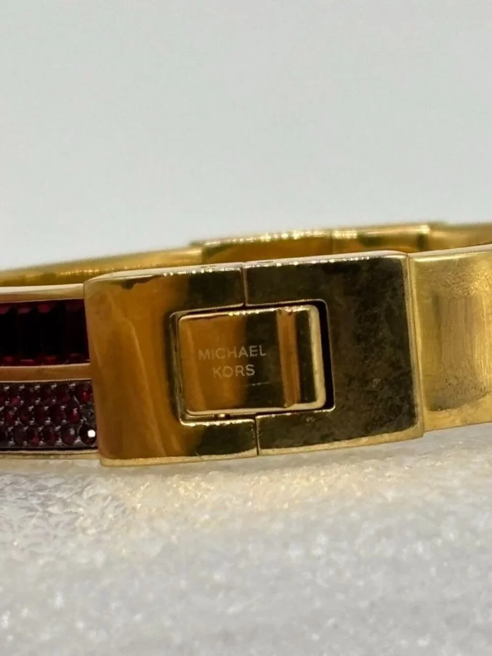 Michael Kors Color Crush Hinged Bangle Cuff Garnet Colored Baguette Pave Crystal